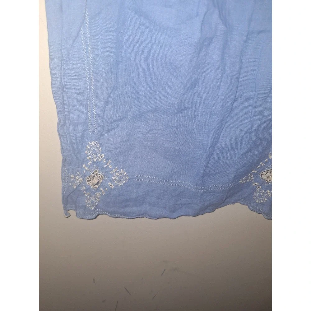 Vintage Blue Linen Table Runner and Napkin Set Floral Embroidery Lace‎ Trim